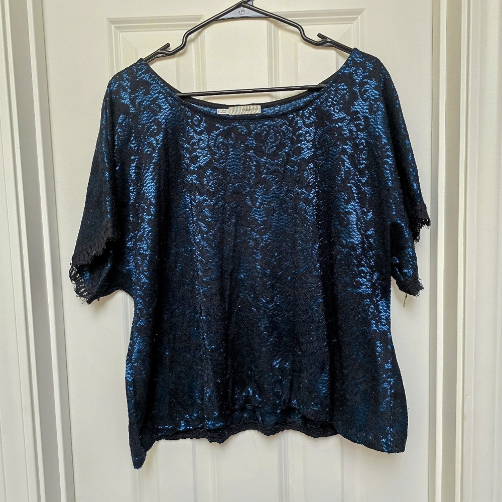 MAURICE'S Teal Satin & Lace Top